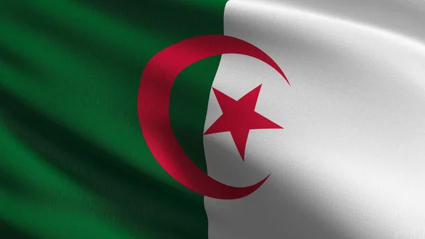 Algéria zászlaja fúj a szél, elszigetelt. Hivatalos pat — Stock Fotó