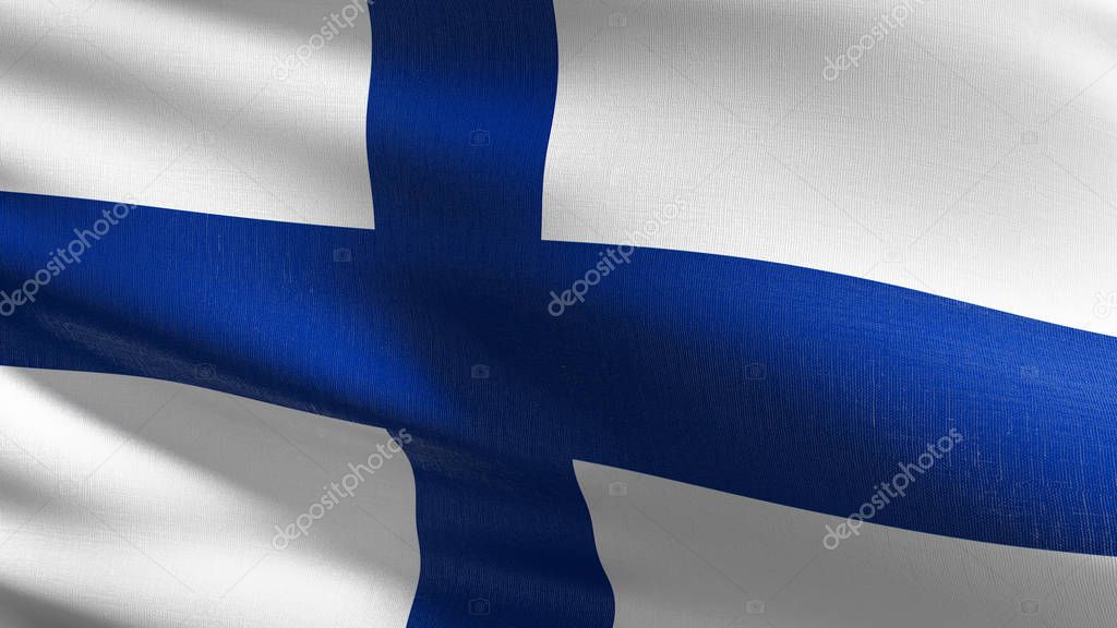 Finland national flag blowing in the wind isolated. Official pat