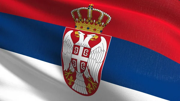 Serbien nationella flaggan blåser i vinden isolerade. Officiella patr — Stockfoto