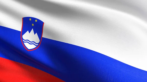 Slovinsko Státní vlajka vlající ve větru, samostatný. Oficiální pa — Stock fotografie