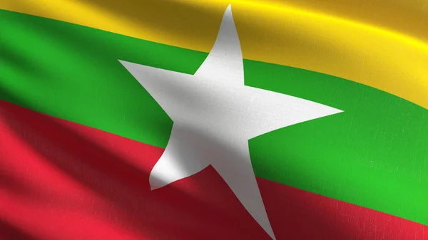 Mianmar zászlaja fúj a szél, elszigetelt. Hivatalos pat — Stock Fotó