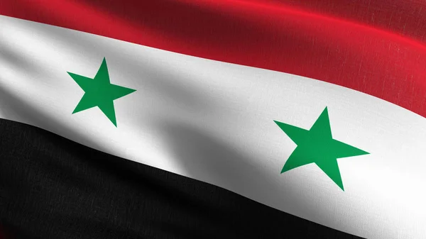 Bandera nacional de Siria soplando en el viento aislado. Patri oficial —  Fotos de Stock
