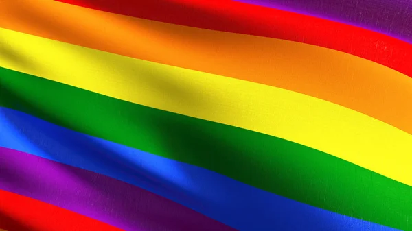 Bandeira gay, LGBT ou bandeira do arco-íris. Símbolo do orgulho soprando na vitória — Fotografia de Stock
