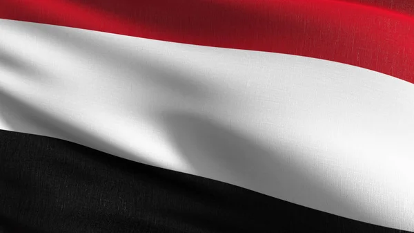 Yemen national flag blowing in the wind isolated. Official patri — Stock Photo, Image