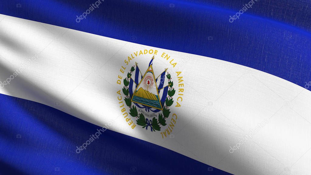 El Salvador national flag blowing in the wind isolated. Official