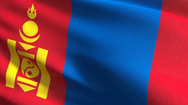 Drapeau national de Mongolie soufflant dans le vent isolé. Officiel pa — Photo