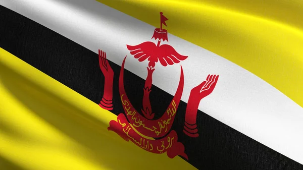 Brunei nationale vlag waait in de wind geïsoleerd. Officiële patr — Stockfoto