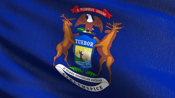Michigan state flagga i The Amerikas förenta stater, Usa, blowin — Stockfoto
