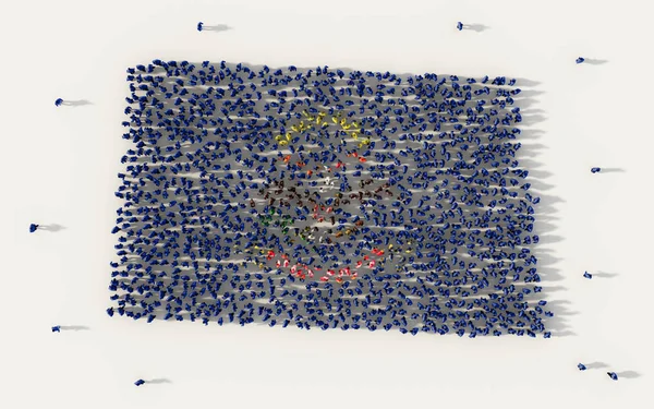 Большая группа людей, формирующих карту флага Северной Дакоты в Объединении — стоковое фото