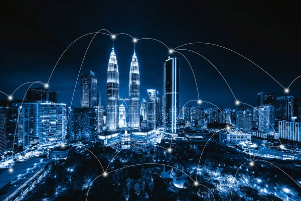 Digitale netwerk verbindingslijnen van Kuala Lumpur Downtown, Maleis — Stockfoto