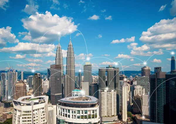 Digitale netwerk verbindingslijnen van Kuala Lumpur Downtown, Maleis — Stockfoto