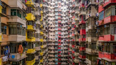 Havadan görünümü Yick yağ bina, Quarry Bay, Hong Kong. Residen