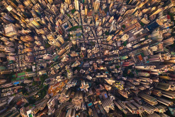 Flygfoto över Hong Kong Downtown. Finansdistriktet och affä — Stockfoto