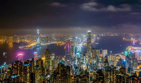 Hong Kong Downtown od Victoria Peak. Finanční čtvrti a bu — Stock fotografie