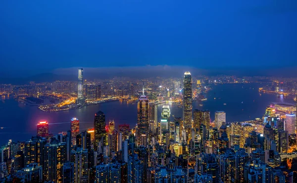 Χονγκ Κονγκ Downtown από Victoria Peak. Οικονομική περιοχή και bu — Φωτογραφία Αρχείου