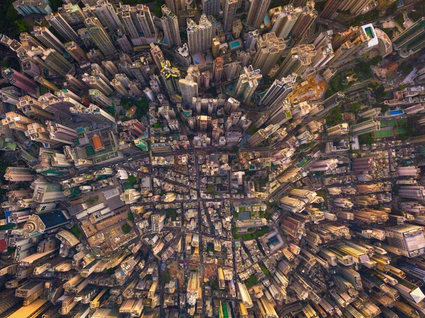 Widok z lotu ptaka na Hong Kong Downtown, Chiny. Dzielnica finansowa i — Zdjęcie stockowe