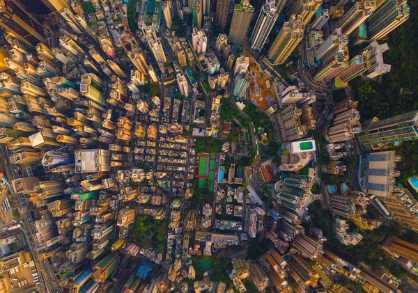 Letecký pohled na Hongkong v centru Číny. Finanční oblast a — Stock fotografie
