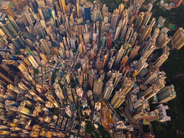 Luchtfoto van Hong Kong Downtown, China. Financial District en — Stockfoto