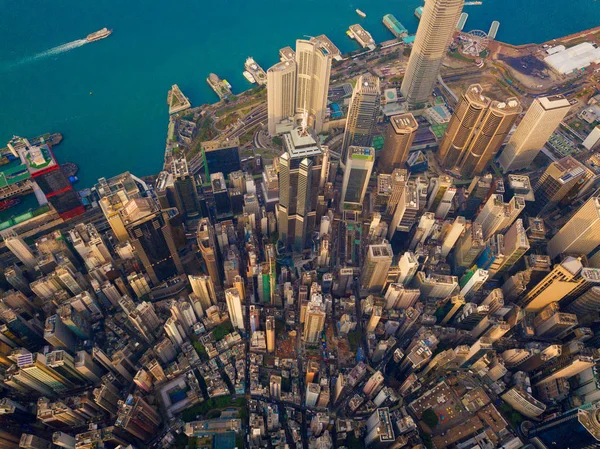 Luchtfoto van Hong Kong Downtown, Republiek China. Financiële — Stockfoto