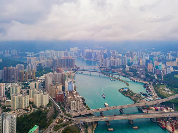 Aerial view of Victoria Harbour, Hong Kong Downtown, Republic of — Stock Photo, Image