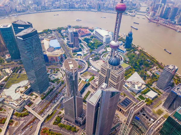 Vista aérea del centro de Shanghai, China. Distrito financiero y —  Fotos de Stock