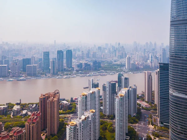 Şangay Şehir Merkezi, Çin havadan görünümü. Mali bölge ve — Stok fotoğraf