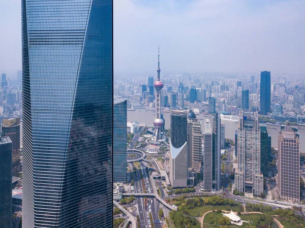 Aerial view of Shanghai Downtown, China. Financial district and — Stock Photo, Image