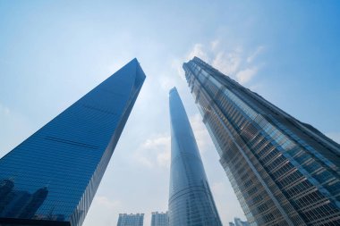 Şangay Şehir Merkezi'nde gökdelen ve yüksek katlı ofis binaları, 