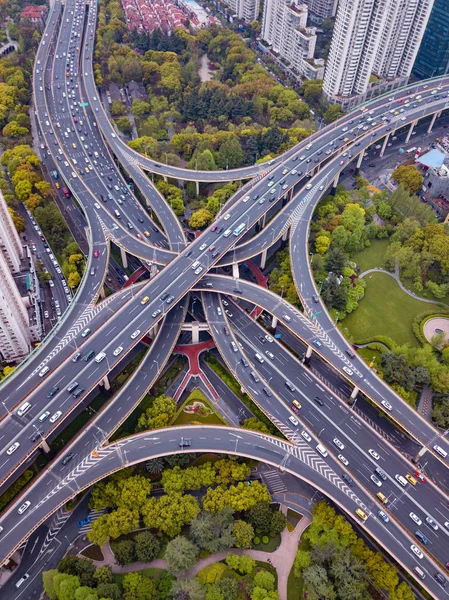 Aerial view of highway junctions shape letter x cross. Bridges, — Stock Photo, Image