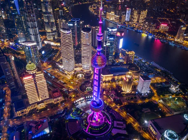 Aerial view of Shanghai Downtown, China. Financial district and