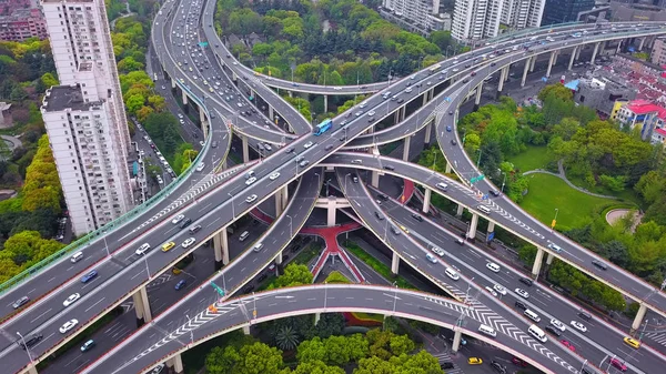 Aerial view of highway junctions shape letter x cross. Bridges, — Stock Photo, Image