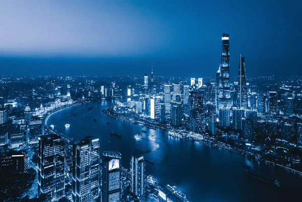Letecký pohled na Šanghaj centrum města, Čína. Finanční oblast a — Stock fotografie