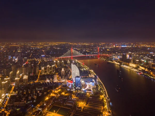 Aerial view of Nanpu Bridge, Shanghai Downtown, China. Financial — Stock Photo, Image