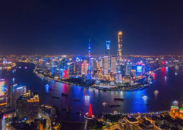 Aerial view of Shanghai Downtown, China. Financial district and — Stock Photo, Image