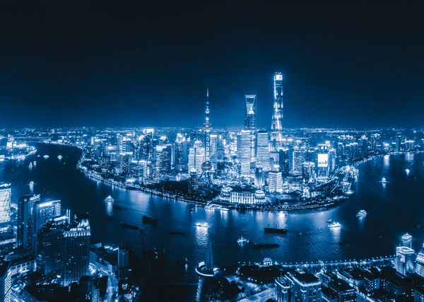 Aerial view of Shanghai Downtown, China. Financial district and — Stock Photo, Image