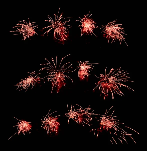 International fireworks festival display at night. Variety of co — Stock Photo, Image