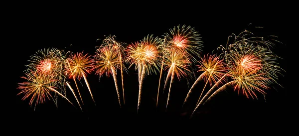 International fireworks festival display at night. Variety of co — Stock Photo, Image