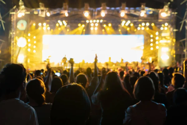 Siluet keramaian, sekelompok orang, bersorak dalam live music co — Stok Foto