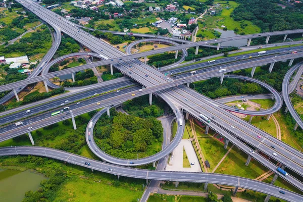 Aerial view of highway junctions. Bridge roads shape number 8 or — Stock Photo, Image