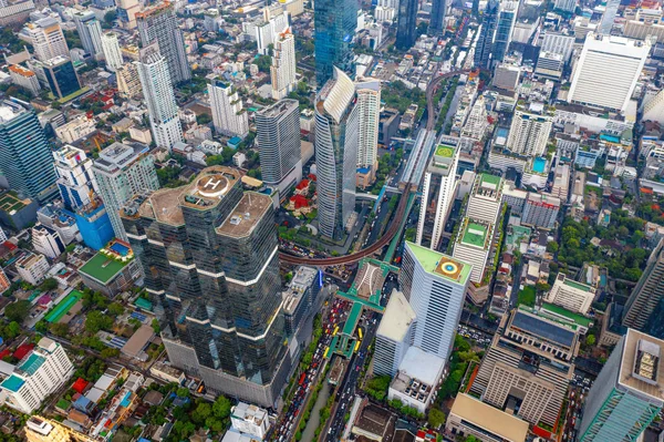 Aerial view of Sathorn intersection or junction with cars traffi — Stock Photo, Image