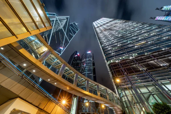 stock image Looking up at modern office buildings. Financial district and bu