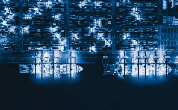 Aerial top view of container cargo ship in the export and import — Stock Photo, Image