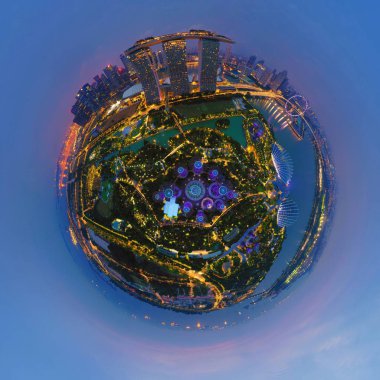 Küçük gezegen 360 derece küre kuşlar göz görünümü. Aeri Panoraması