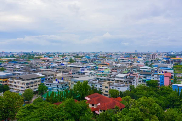 Aerial top view of residential buildings in Bangkok, Thailand. U — Stock Photo, Image