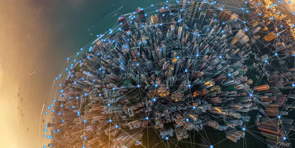 Digitální síťové připojovací linky Hong Kongu v centru města. Financia — Stock fotografie