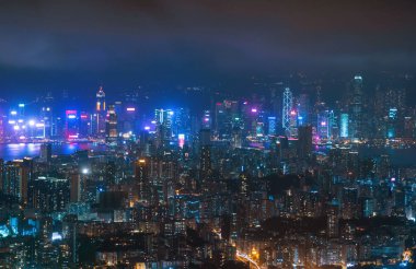Hong Kong şehir merkezi, Çin Cumhuriyeti havadan görünümü. Finansal 