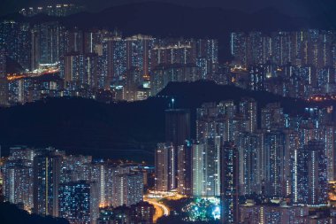 Hong Kong şehir merkezi, Çin Cumhuriyeti havadan görünümü. Finansal 