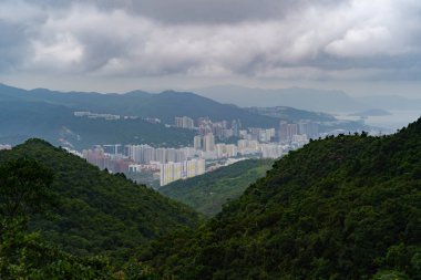 Hong Kong şehir merkezi, Çin Cumhuriyeti havadan görünümü. Finansal 