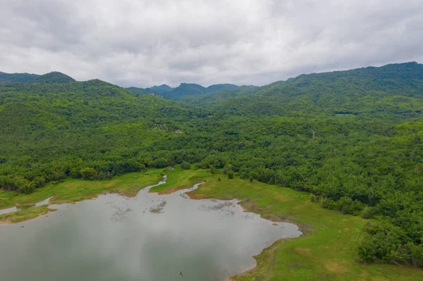 Luftaufnahme von Bäumen, Fluss oder See im tropischen Wald in na — Stockfoto
