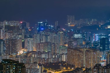 Hong Kong şehir merkezi, Çin Cumhuriyeti havadan görünümü. Finansal 